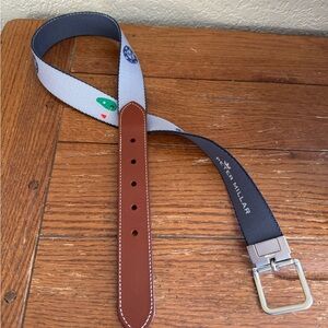 Peter Millar Golf Canvas/Leather 35” Youth L/XL Belt Silver Buckle Luxury Casual